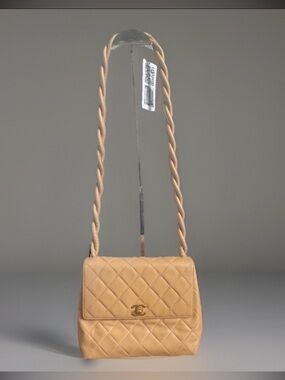 Authentic Chanel Beige Lambskin Shoulder Bag With Braided Strap CoA included